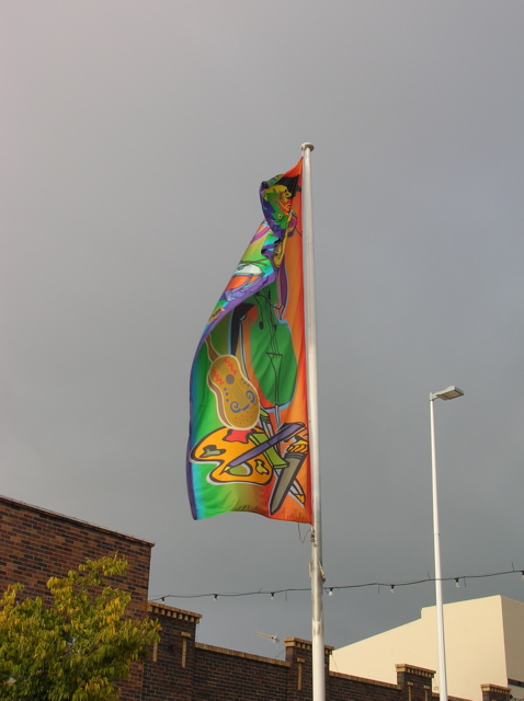 Banner against autumn sky. Beardy Street, Armidale