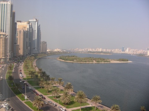 View from Hilton Hotel, Sharjah, across Khalid Lagoon